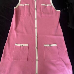 💗💗💗Zesica Pink Sleeveless Dress with White Trim